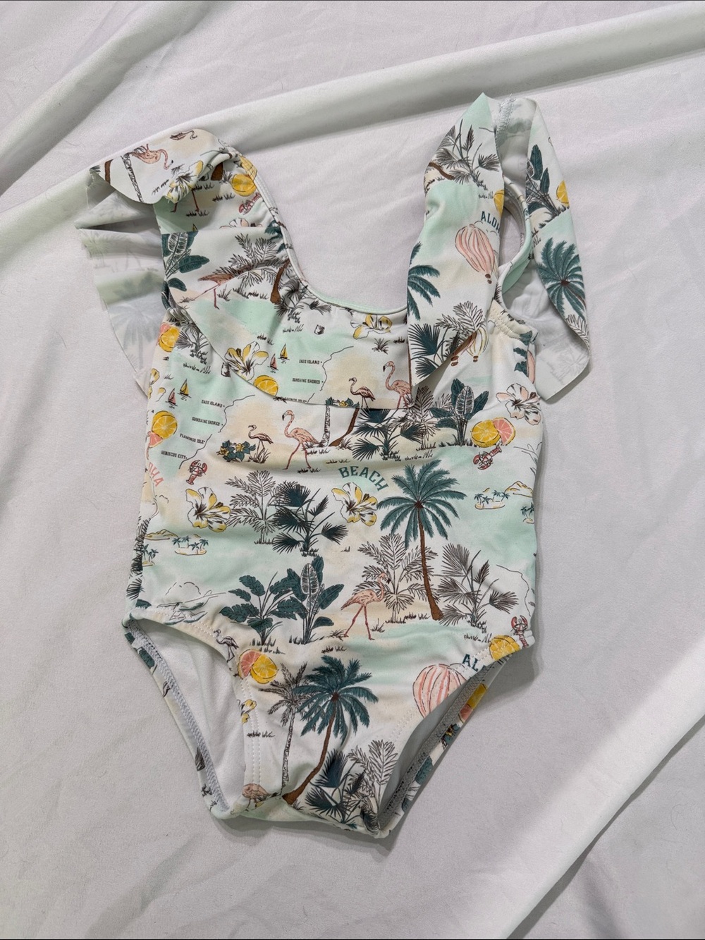 Janie and Jack Girls One-Piece Swimsuit in Mint, White, Yellow